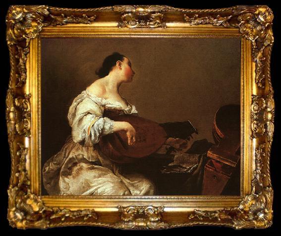 framed  Giuseppe Maria Crespi Woman Playing a Lute, ta009-2